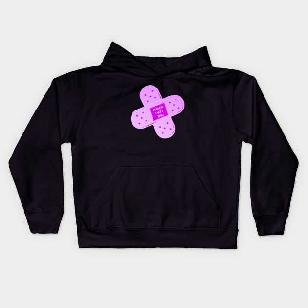 Healing Takes Time Purple Bandaid Kids Hoodie by ROLLIE MC SCROLLIE